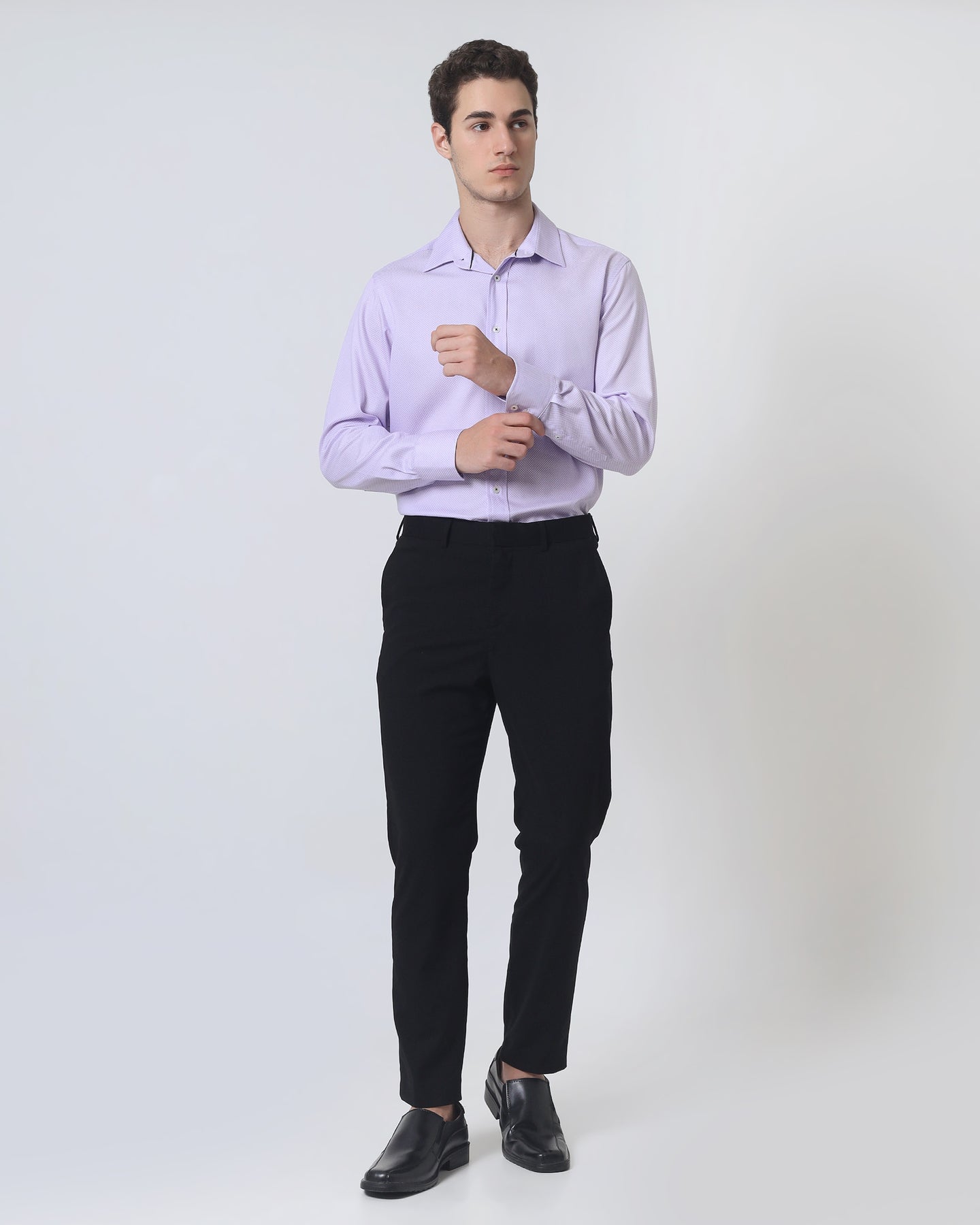 Quieti Lavender YD dot dobby, Long Sleeve Woven Shirt